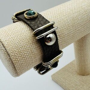 Vintage Bracelet - King Star Soft Leather Bejeweled Snap Closure Cuff